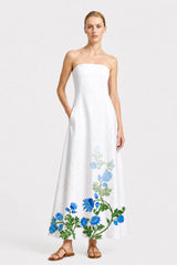 Blue and White Strapless Resort Maxi Dress with Pockets
