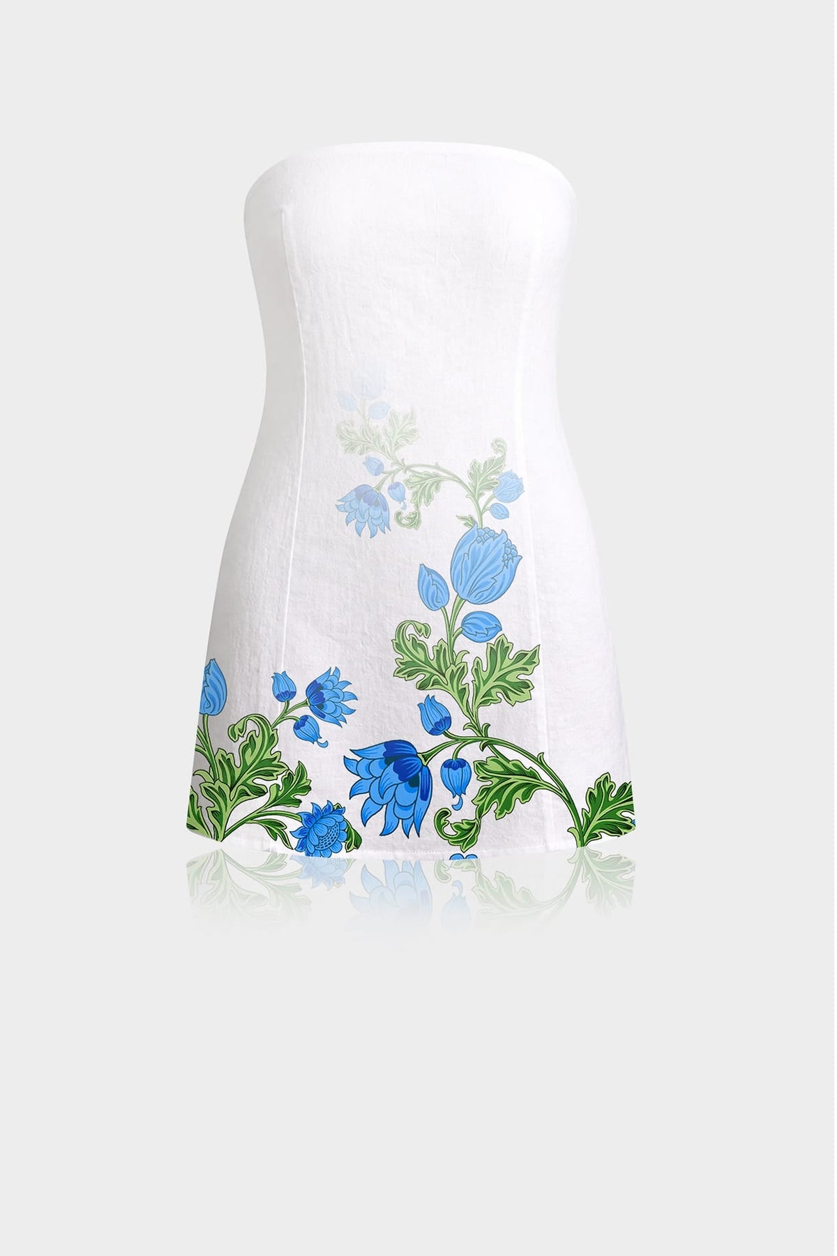 Blue & White Floral Strapless Mini Dress