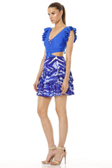 Blue Animal Print Tulle Mini Skirt