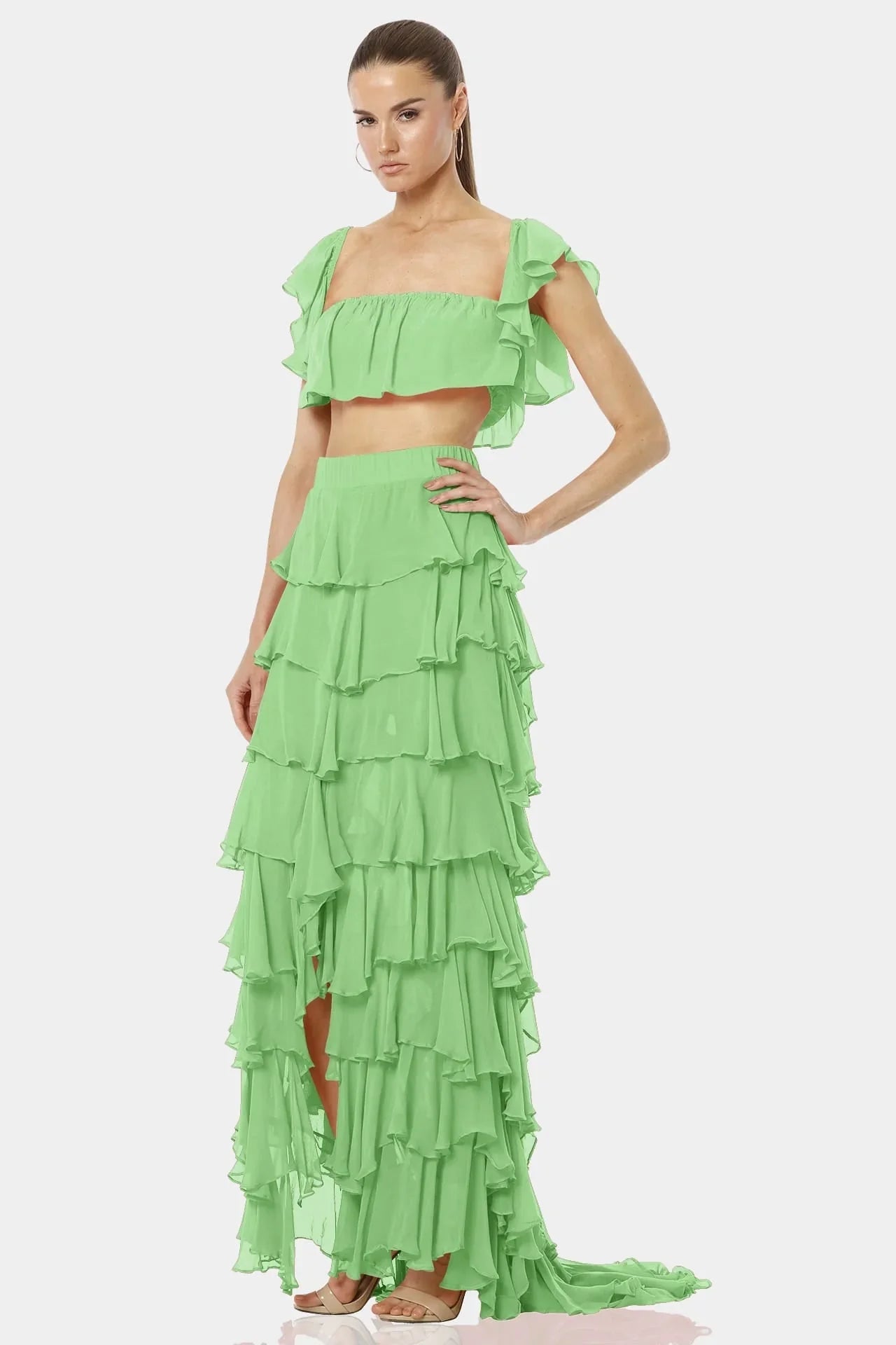 Almyra Mint Green Exotic Ruffle Skirt