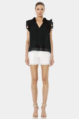 Aphrodite Black Long Sleeved Open Neck Top