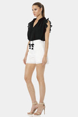 Aphrodite Black Long Sleeved Open Neck Top