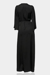Black Satin Wrap Bridesmaid Dress – Elegant Maxi Bridal Party Dress by Shahida