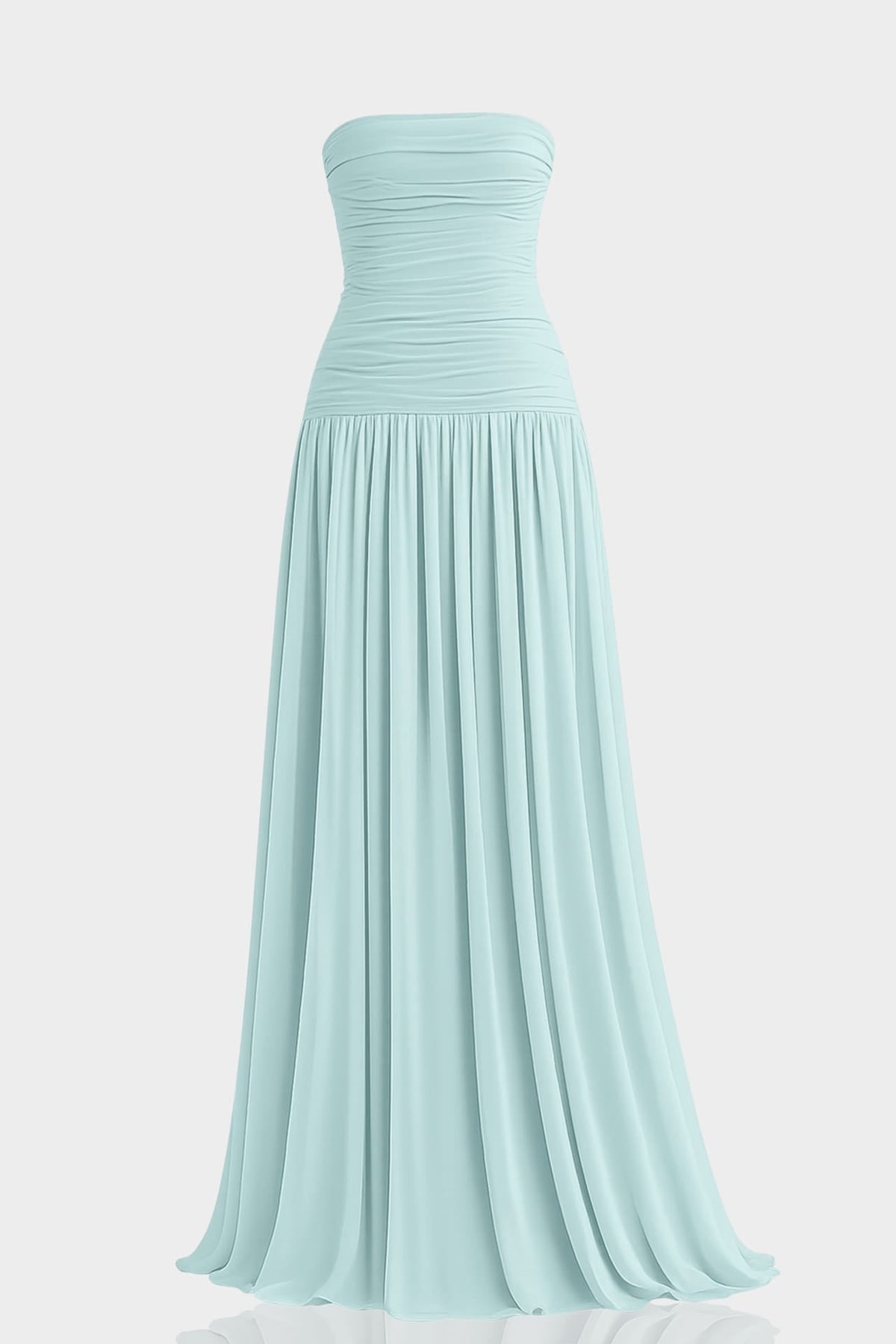 Aqua Green Strapless Ruched Chiffon Maxi Dress