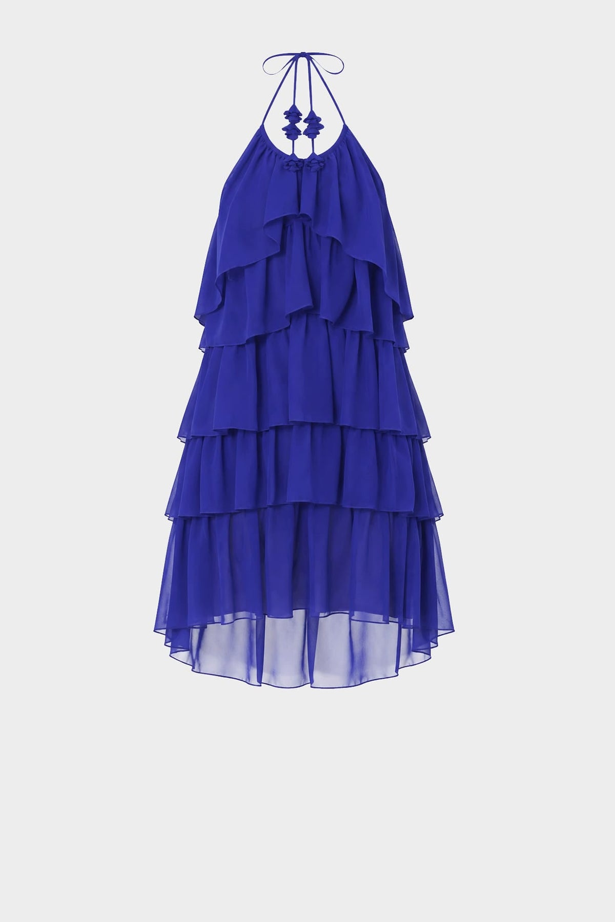 Blue Mini Ruffle Dress With Cross Neckline