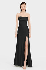 Black Designer Multiway Satin Bridesmaid Maxi Dress with Convertible Neckline