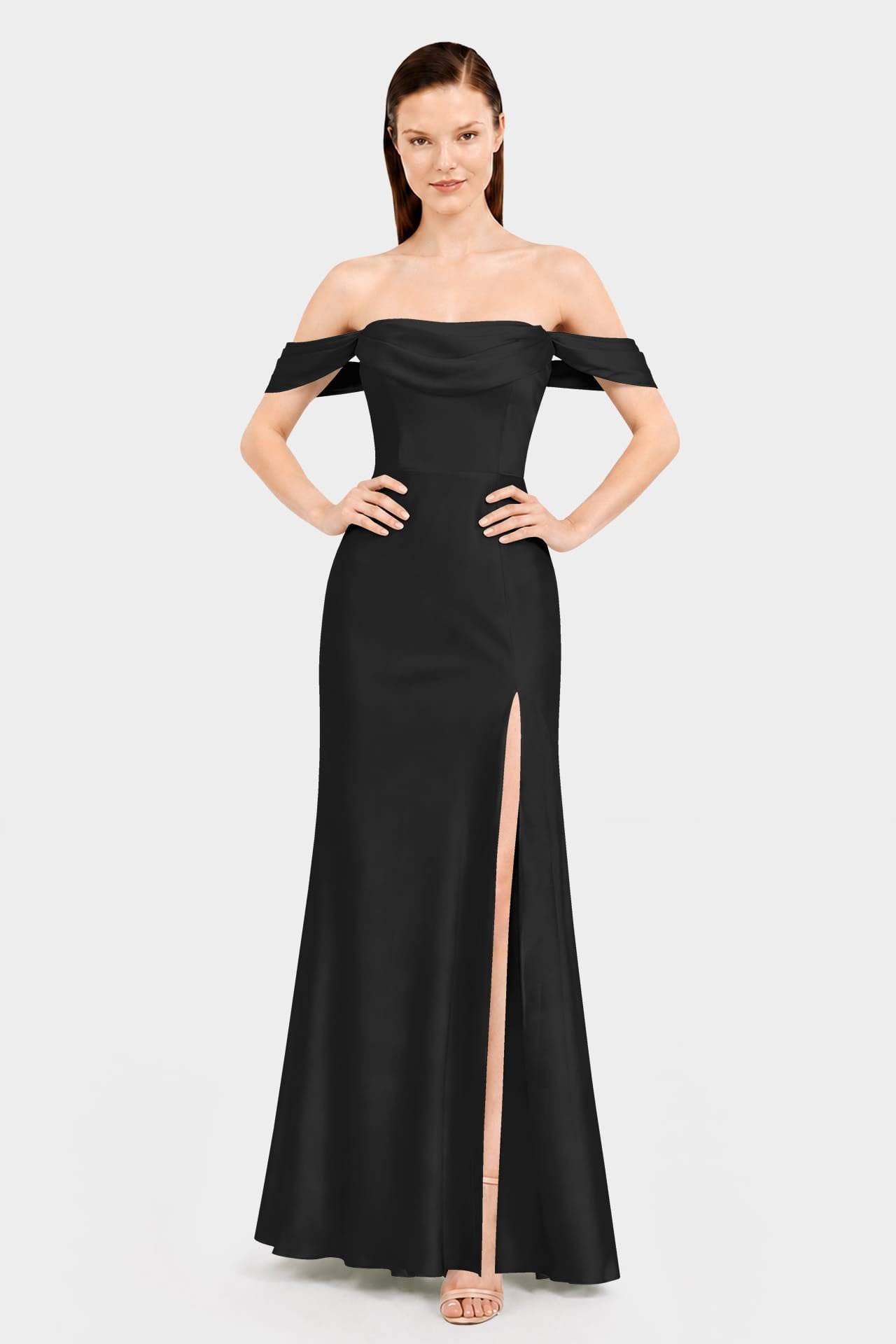 Black Designer Multiway Satin Bridesmaid Maxi Dress with Convertible Neckline