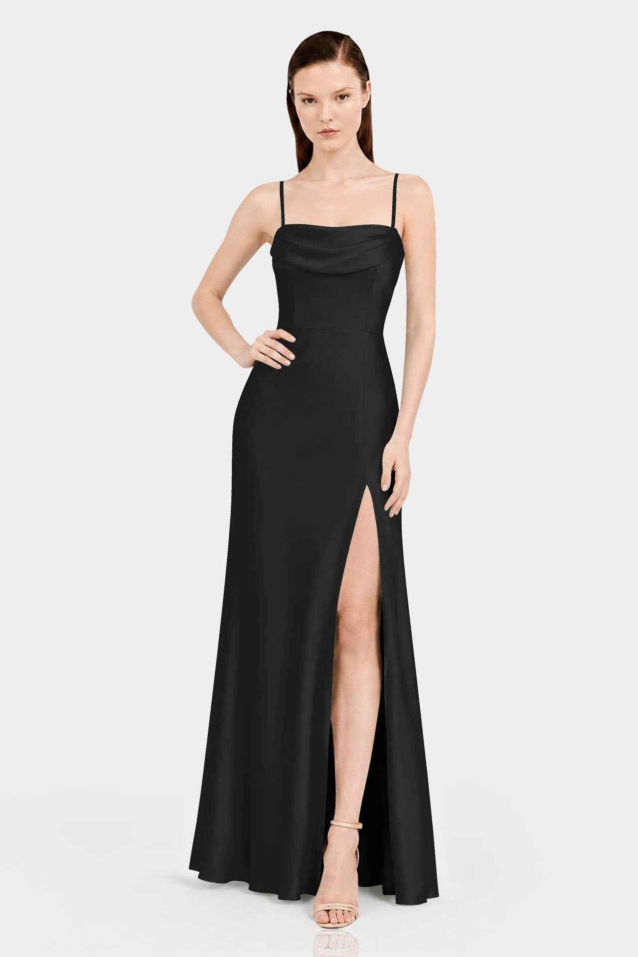 Black Designer Multiway Satin Bridesmaid Maxi Dress with Convertible Neckline