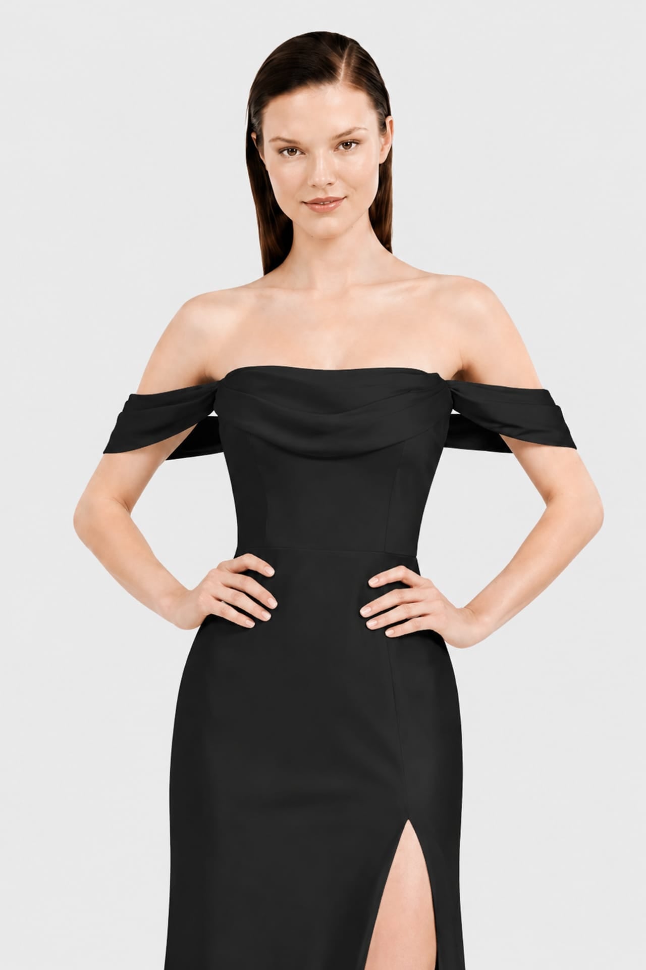 Black Designer Multiway Satin Bridesmaid Maxi Dress with Convertible Neckline