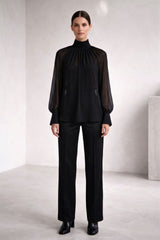 Black High Neck Satin Blouse