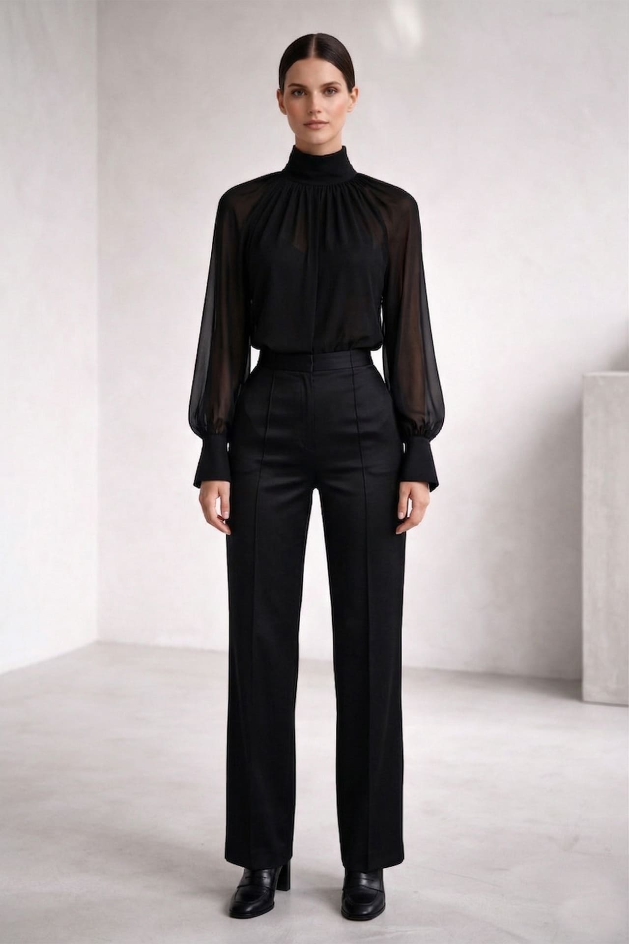 Black High Neck Satin Blouse