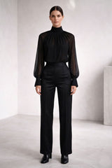 Black High Neck Satin Blouse