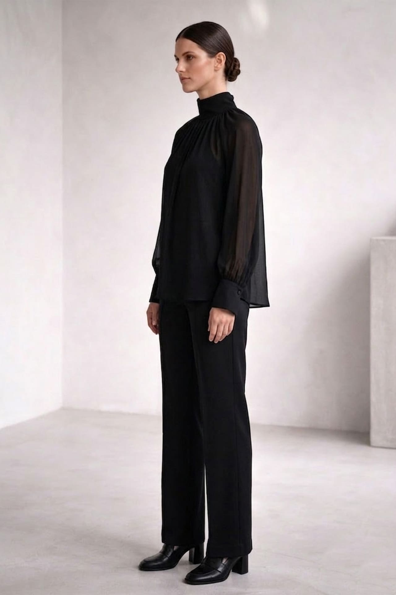 Black High Neck Satin Blouse