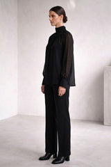 Black High Neck Satin Blouse