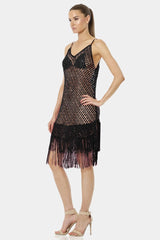 Black Dress With Fringed Hemline