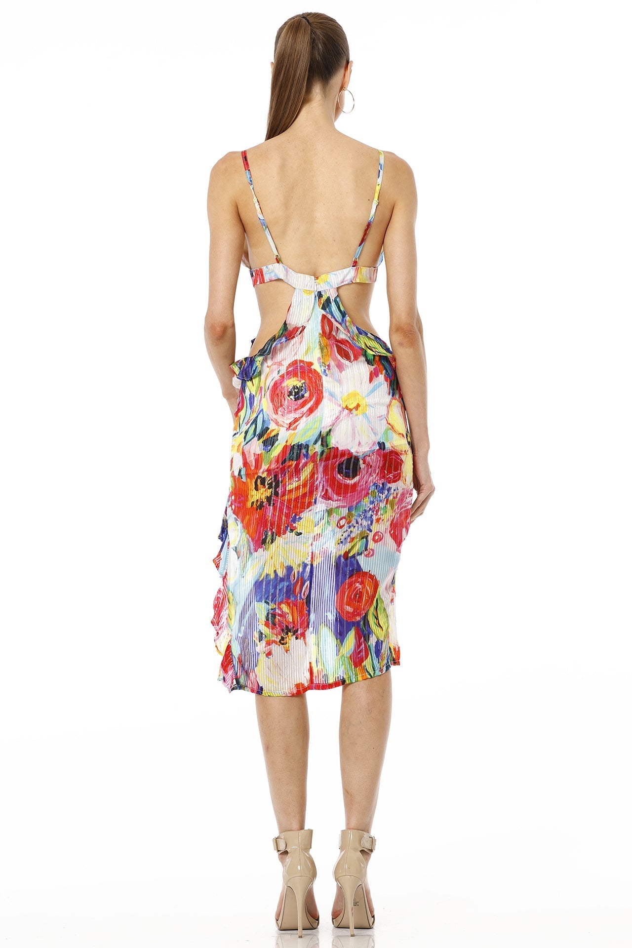 Alba Short Multicolor Floral Side Cut Out Dress