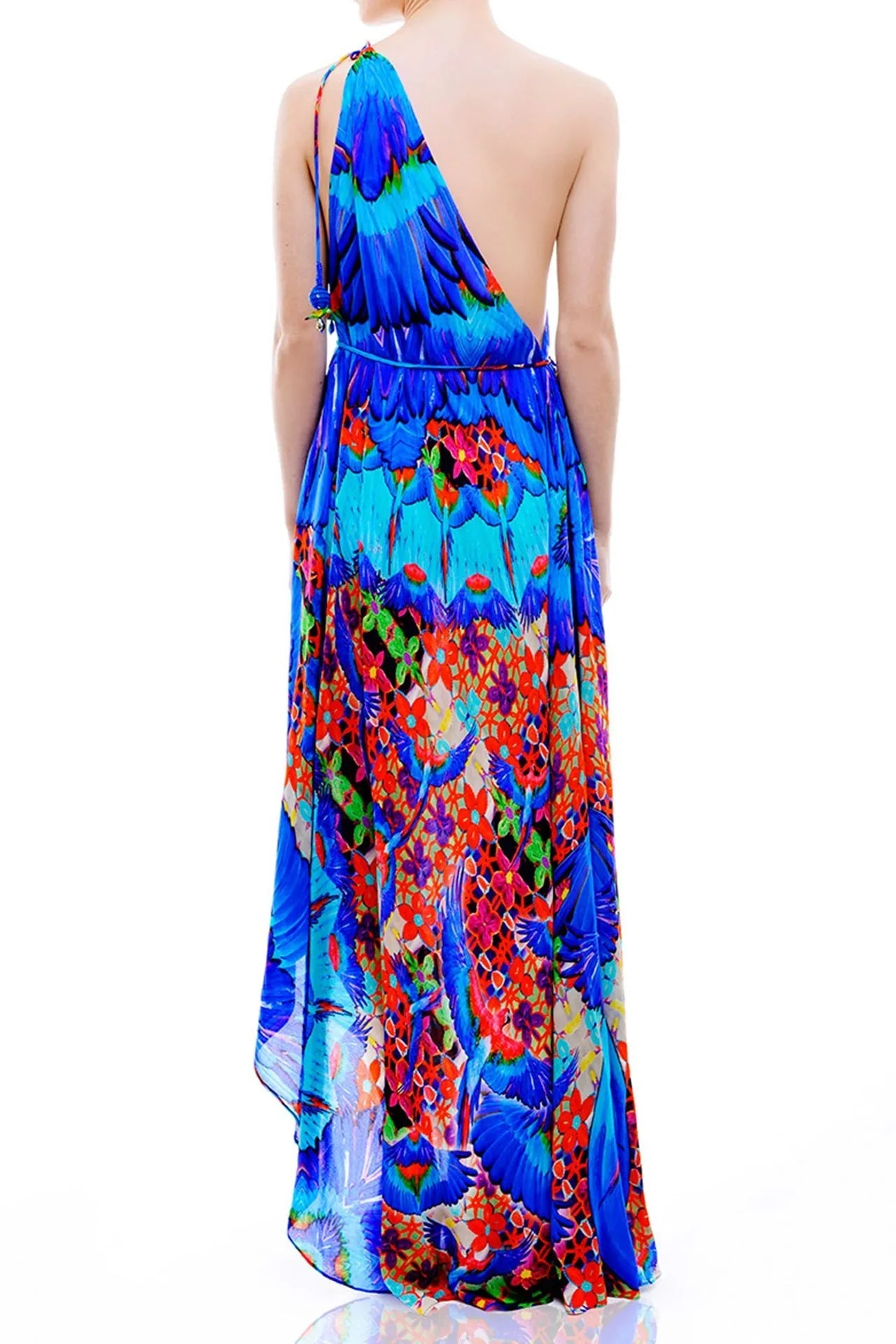 Blue Animal Print Silk Scarf Maxi Dress