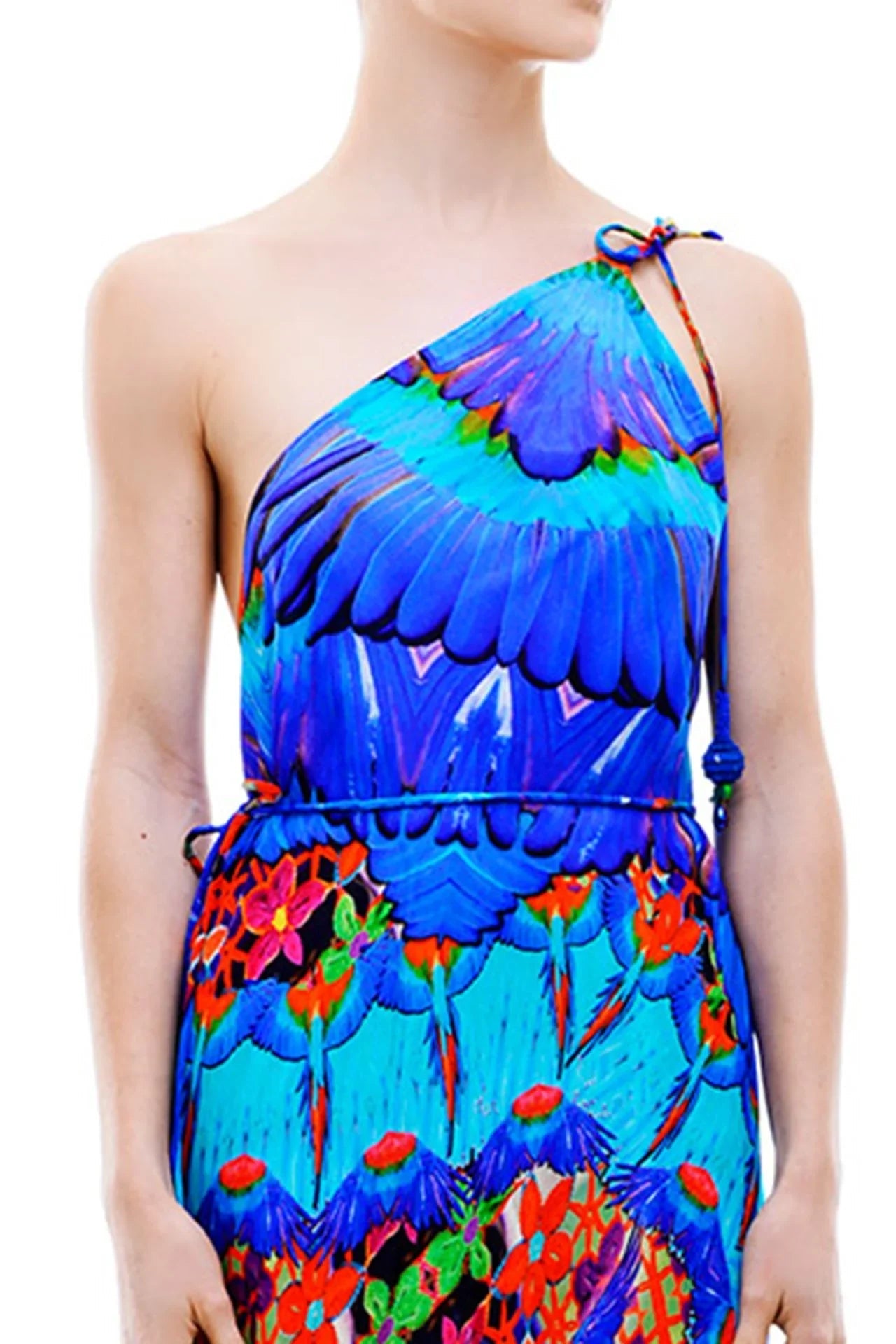 Blue Animal Print Silk Scarf Maxi Dress