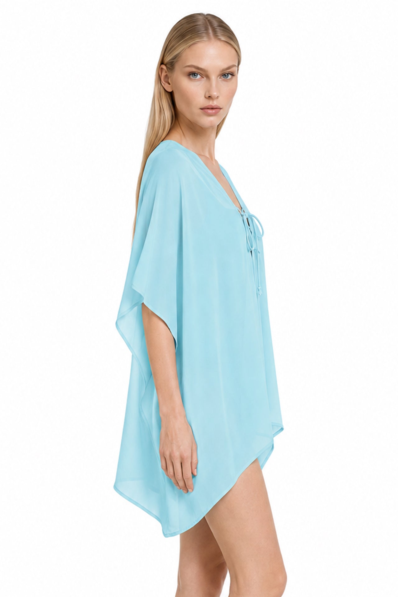 Aqua Blue Viscose Silk Kaftan Top