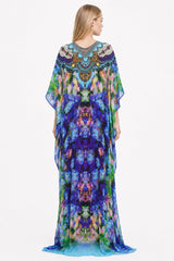 Azure Floral Silk Scarf Maxi Kaftan Dresses