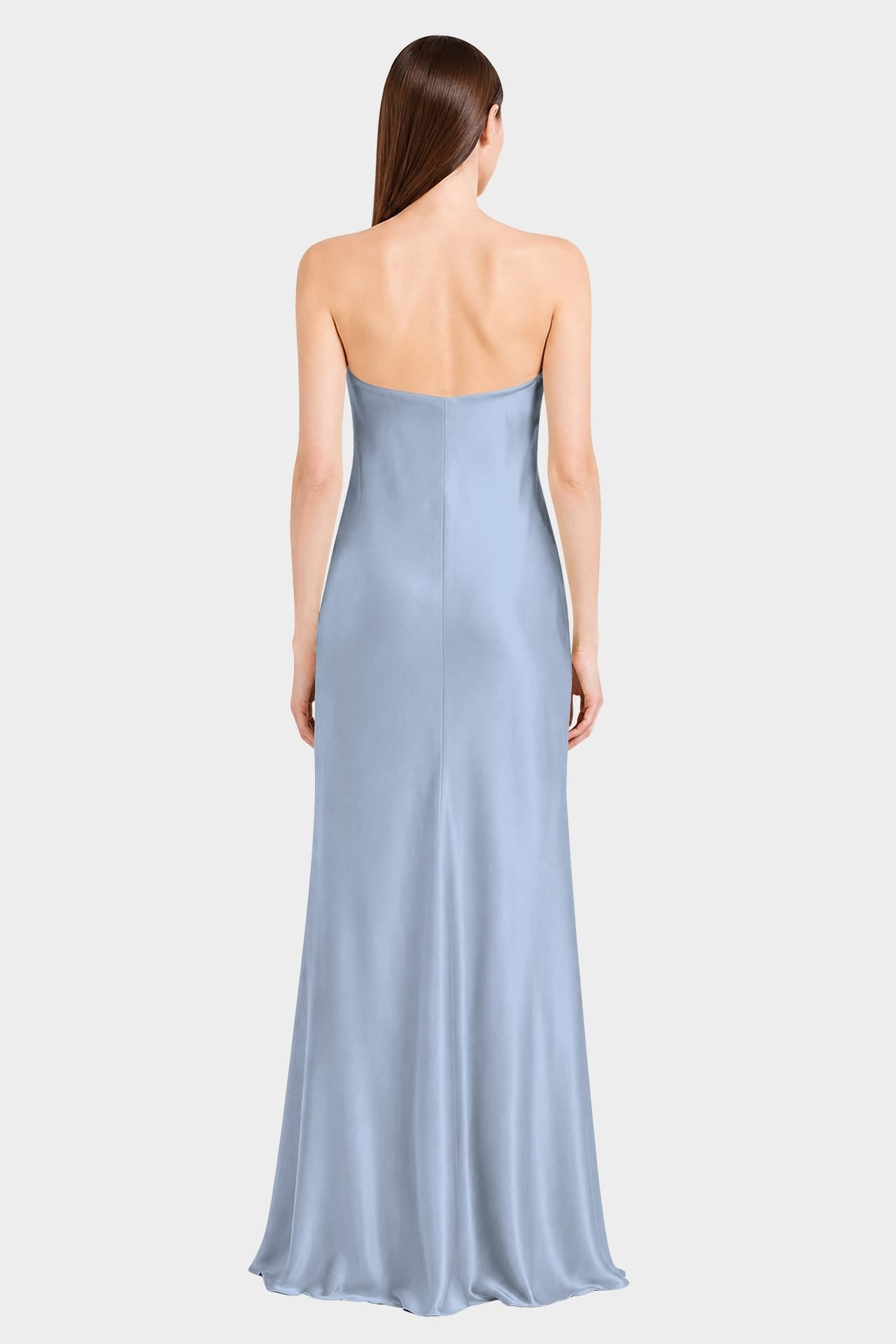 Blue Floral Print Strapless Satin Maxi Dress with Scarf