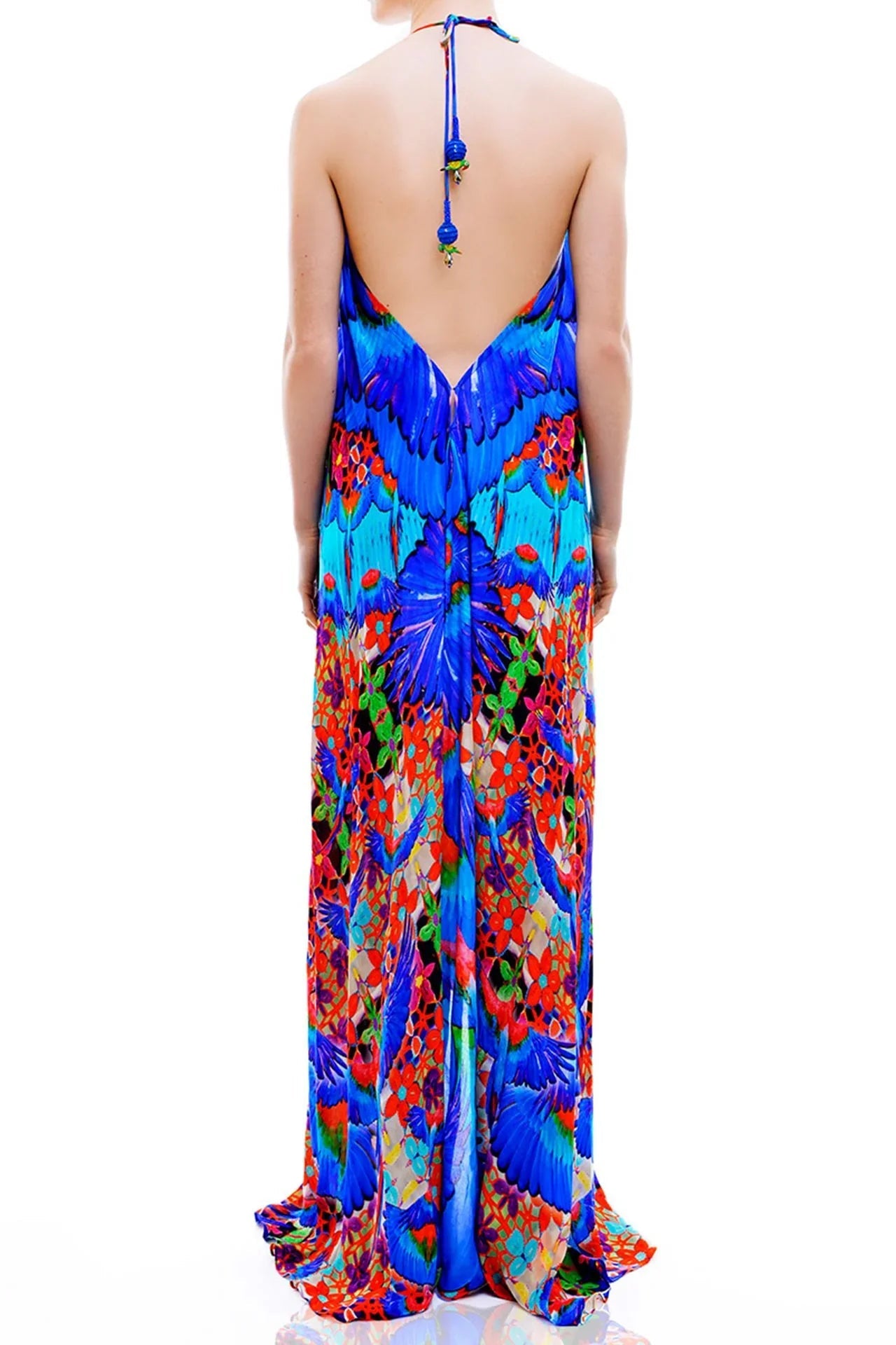 Blue Animal Print Silk Scarf Maxi Dress
