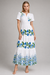 Blue and White Floral Resort Maxi Dress