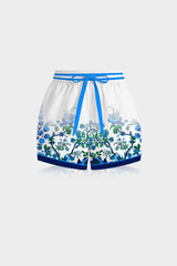Blue Floral Drawstring Resort Shorts with Pockets