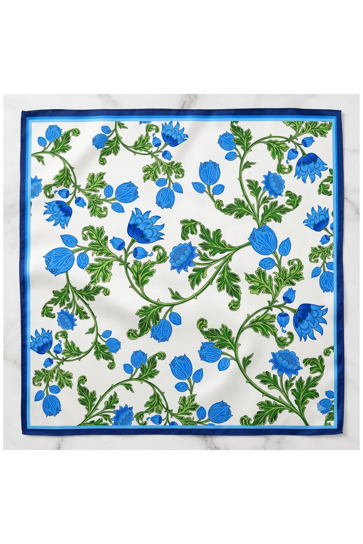 Blue Floral Silk Scarf – Multi-Way Headscarf, Neck Scarf & Waist Wrap