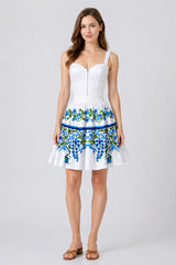 Blue Floral High Rise Mini Skirt with Tiered Hem