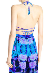 Azure Floral Print Backless Jumpsuit