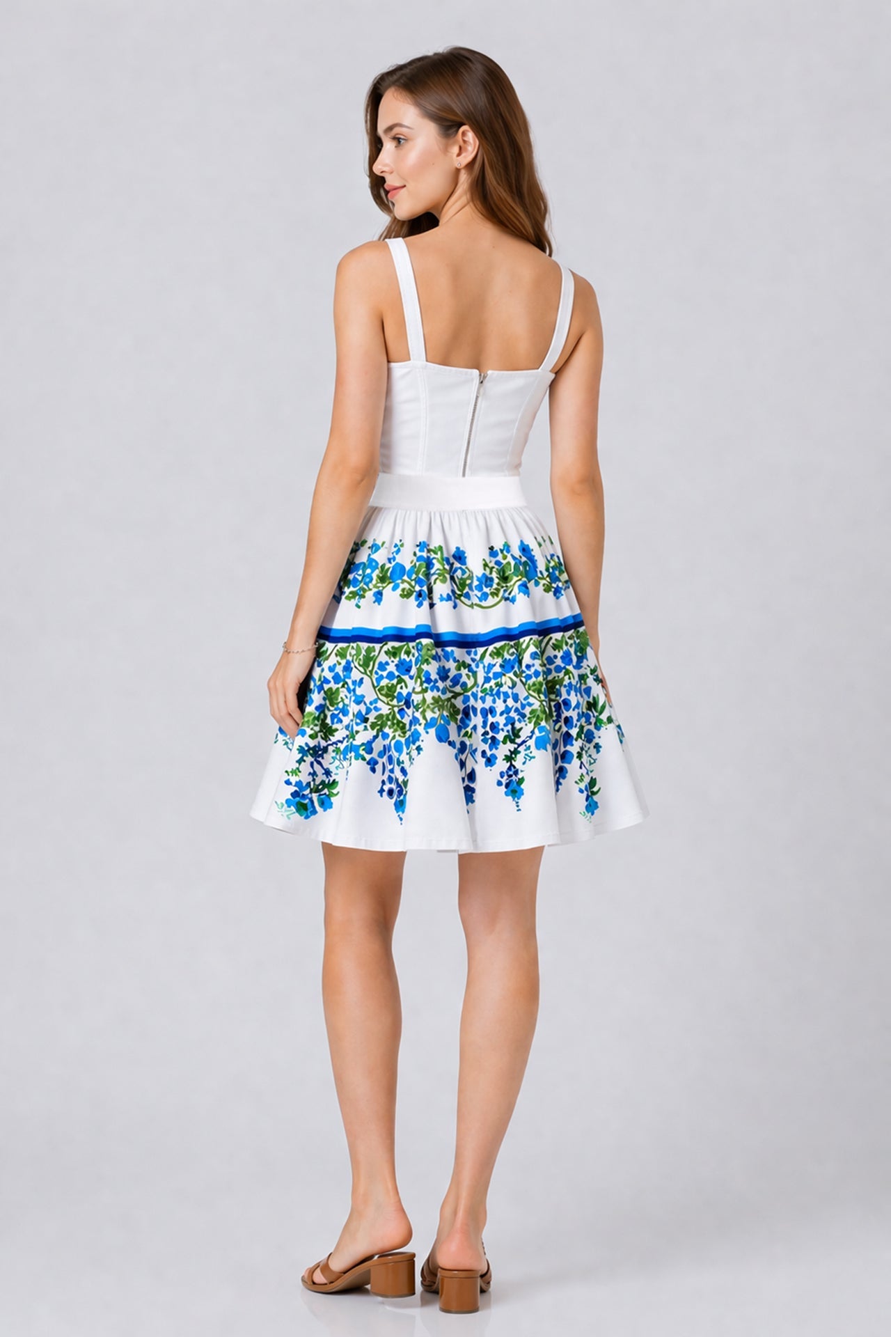 Blue Floral High Rise Mini Skirt with Tiered Hem