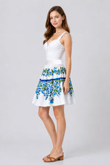 Blue Floral High Rise Mini Skirt with Tiered Hem