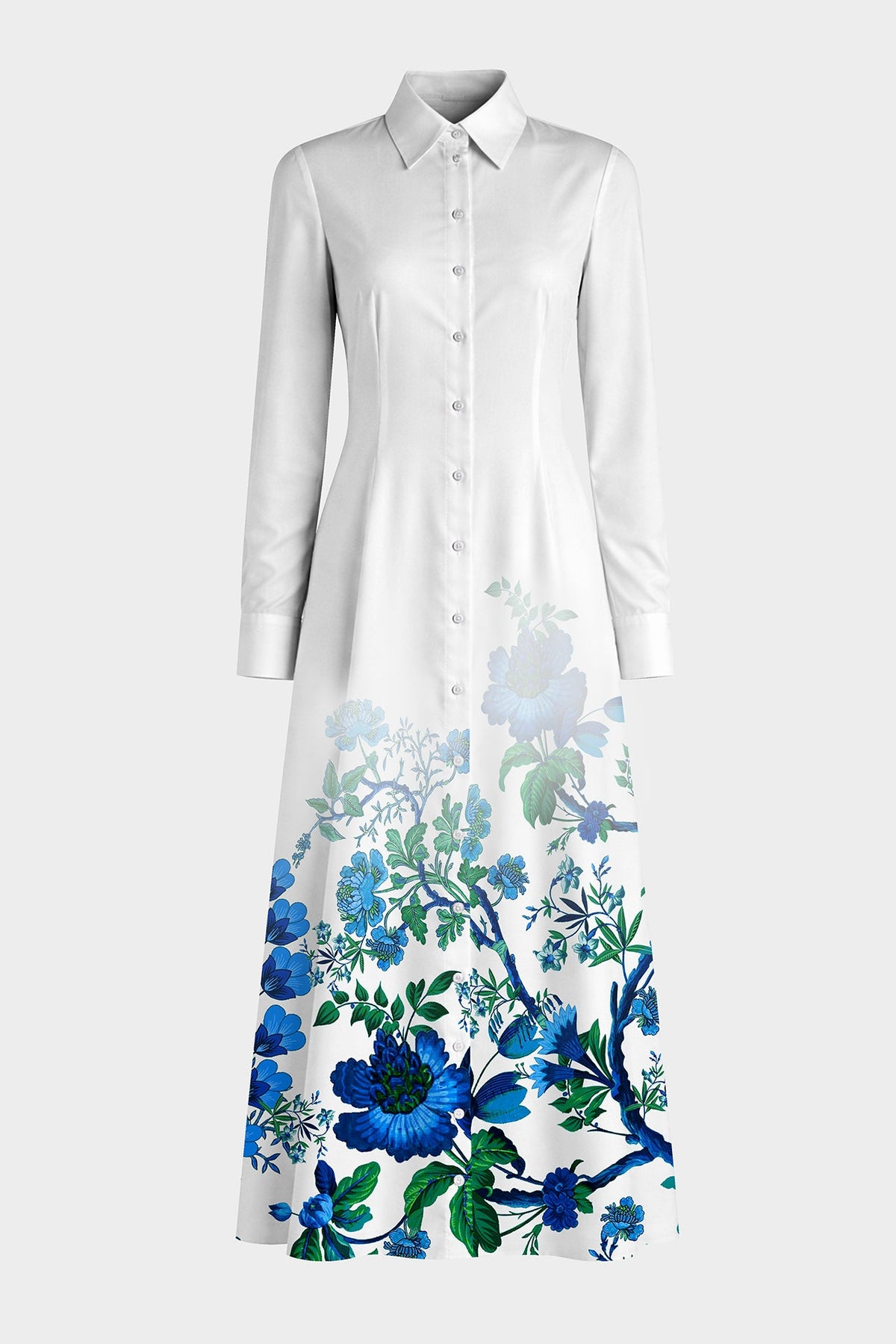 Blue Floral Maxi Shirt Dress with Pockets