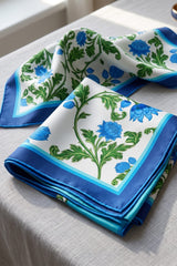 Blue Floral Silk Scarf – Multi-Way Headscarf, Neck Scarf & Waist Wrap
