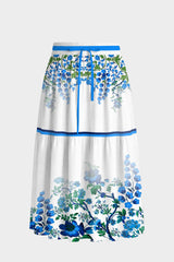 Blue Botanical Multi Tier Maxi Skirt with Drawstring Waist
