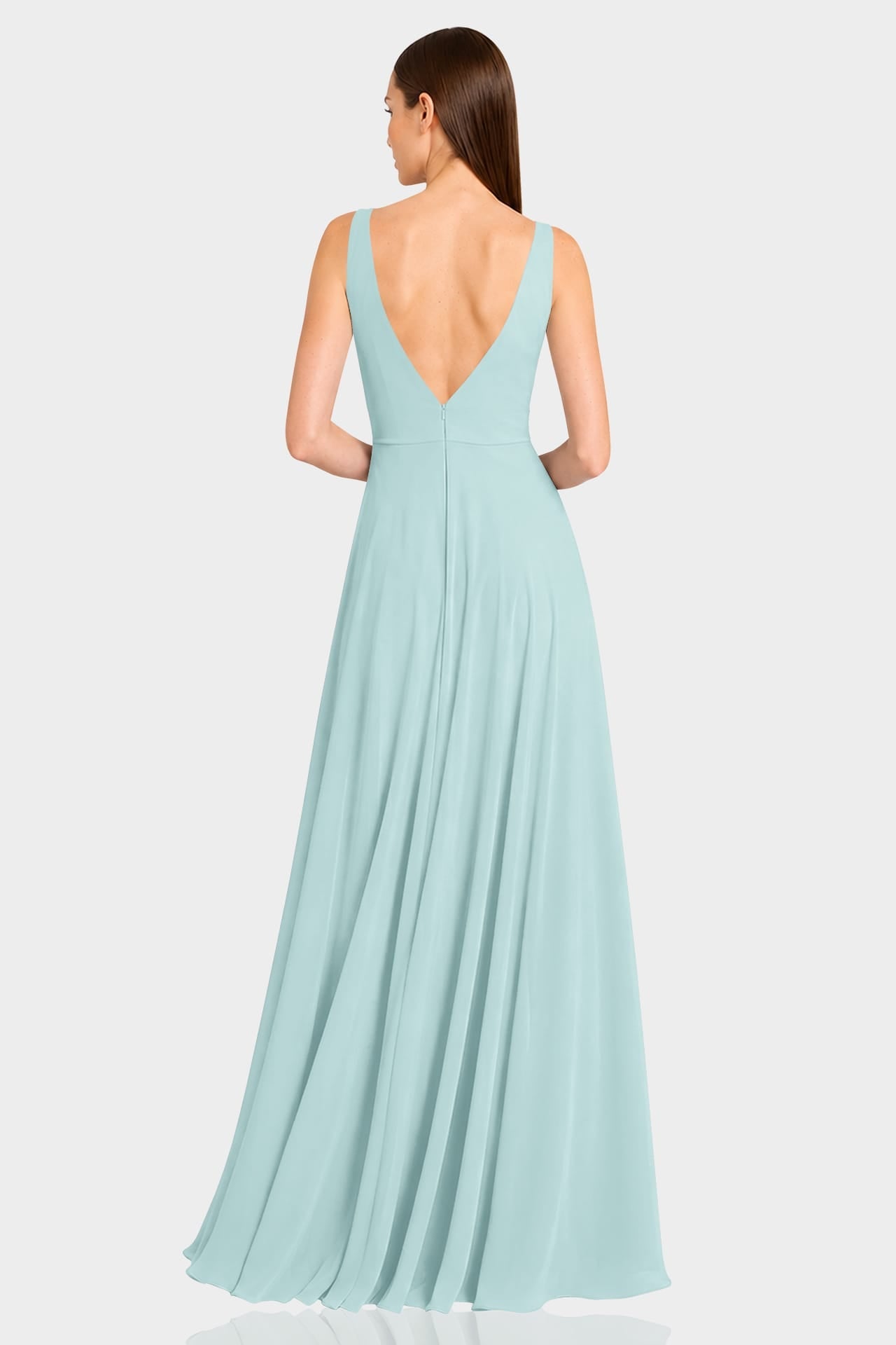Aqua Green Fit & Flare V-Neck Chiffon Maxi Dress