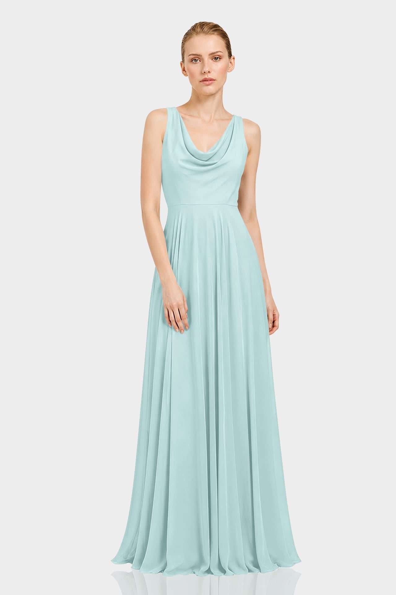 Aqua Green Cowl Neck Chiffon Fit & Flare Maxi Dress