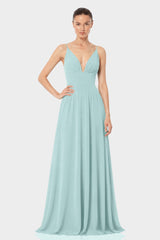 Aqua Green Chiffon Plunge Neck Maxi Dress