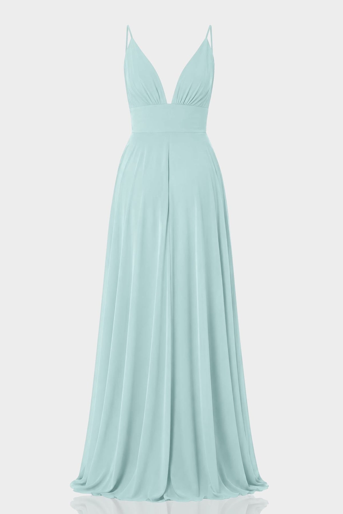 Aqua Green Chiffon Plunge Neck Maxi Dress