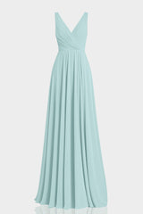 Aqua Green Fit & Flare V-Neck Chiffon Maxi Dress