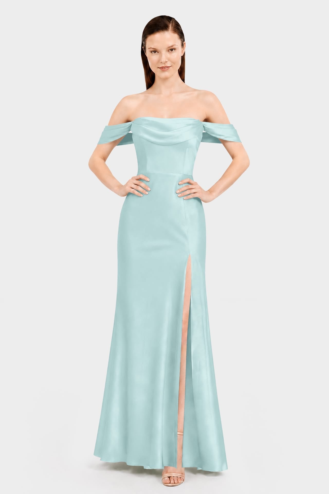 Aqua Green Convertible Matte Satin Maxi Dress