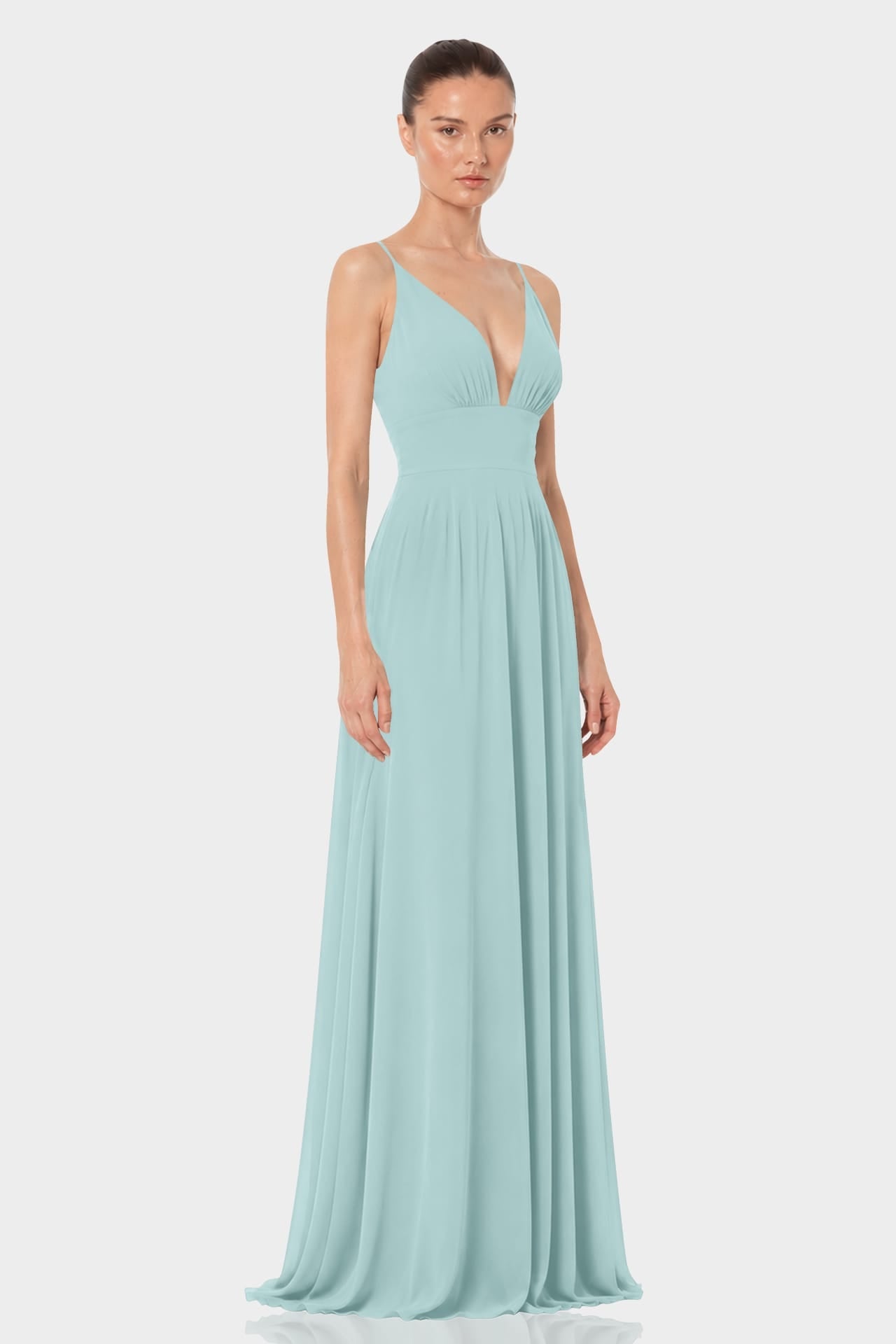 Aqua Green Chiffon Plunge Neck Maxi Dress