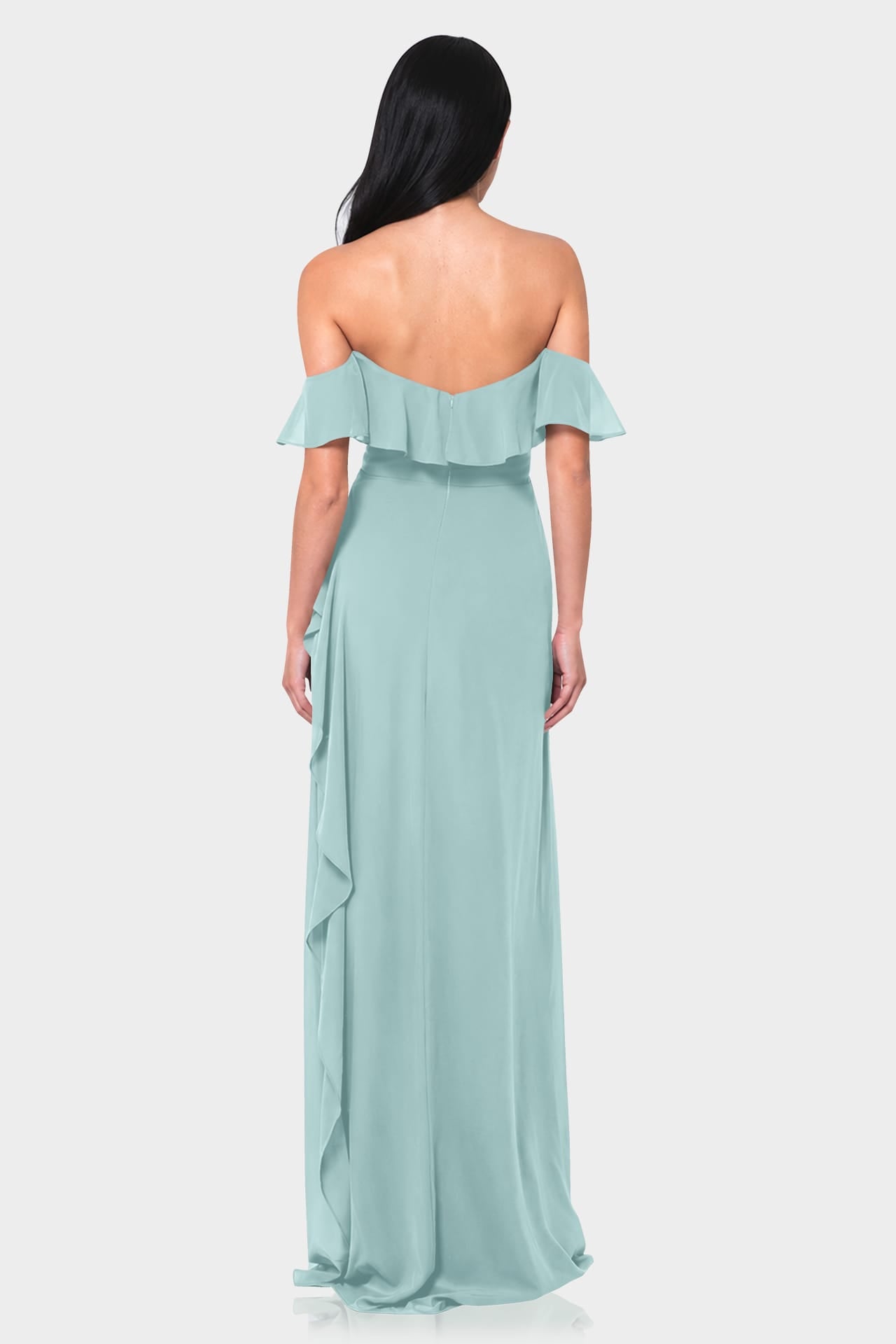 Aqua Green Off-Shoulder Ruffle Chiffon Fit & Flare Maxi Dress