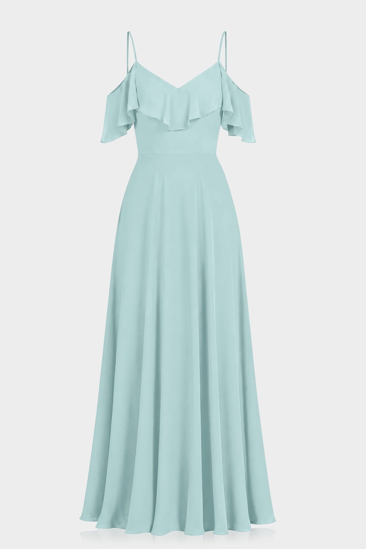 Aqua Green Off-Shoulder Ruffle Chiffon Fit & Flare Maxi Dress