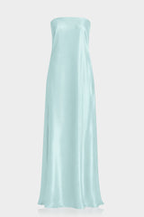 Aqua Green Satin Wedding Guest Maxi Dress