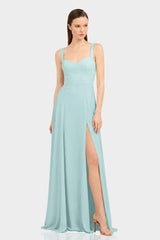Aqua Green Sweetheart Neck Satin Maxi Dress