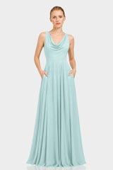 Aqua Green Cowl Neck Chiffon Fit & Flare Maxi Dress