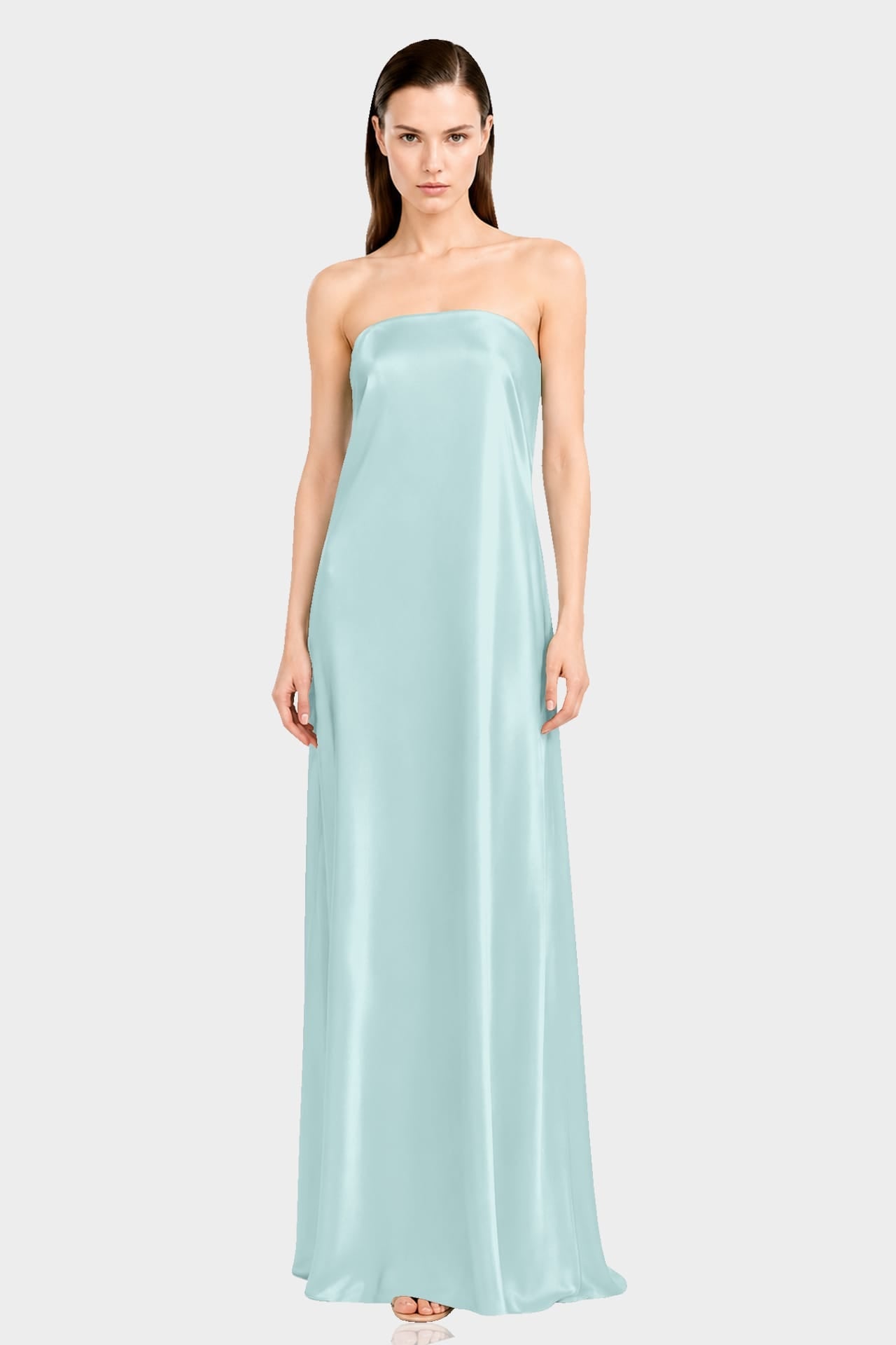 Aqua Green Satin Wedding Guest Maxi Dress