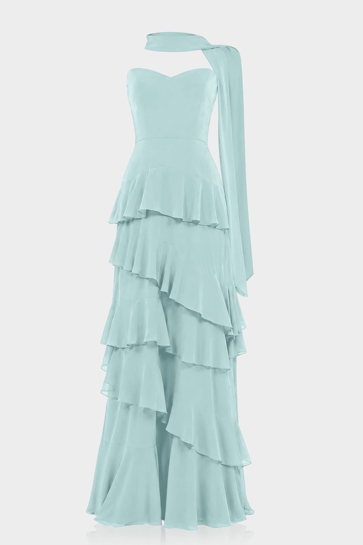 Aqua Green Luxury Strapless Tiered Ruffle Maxi Dress - Bridesmaid Dress